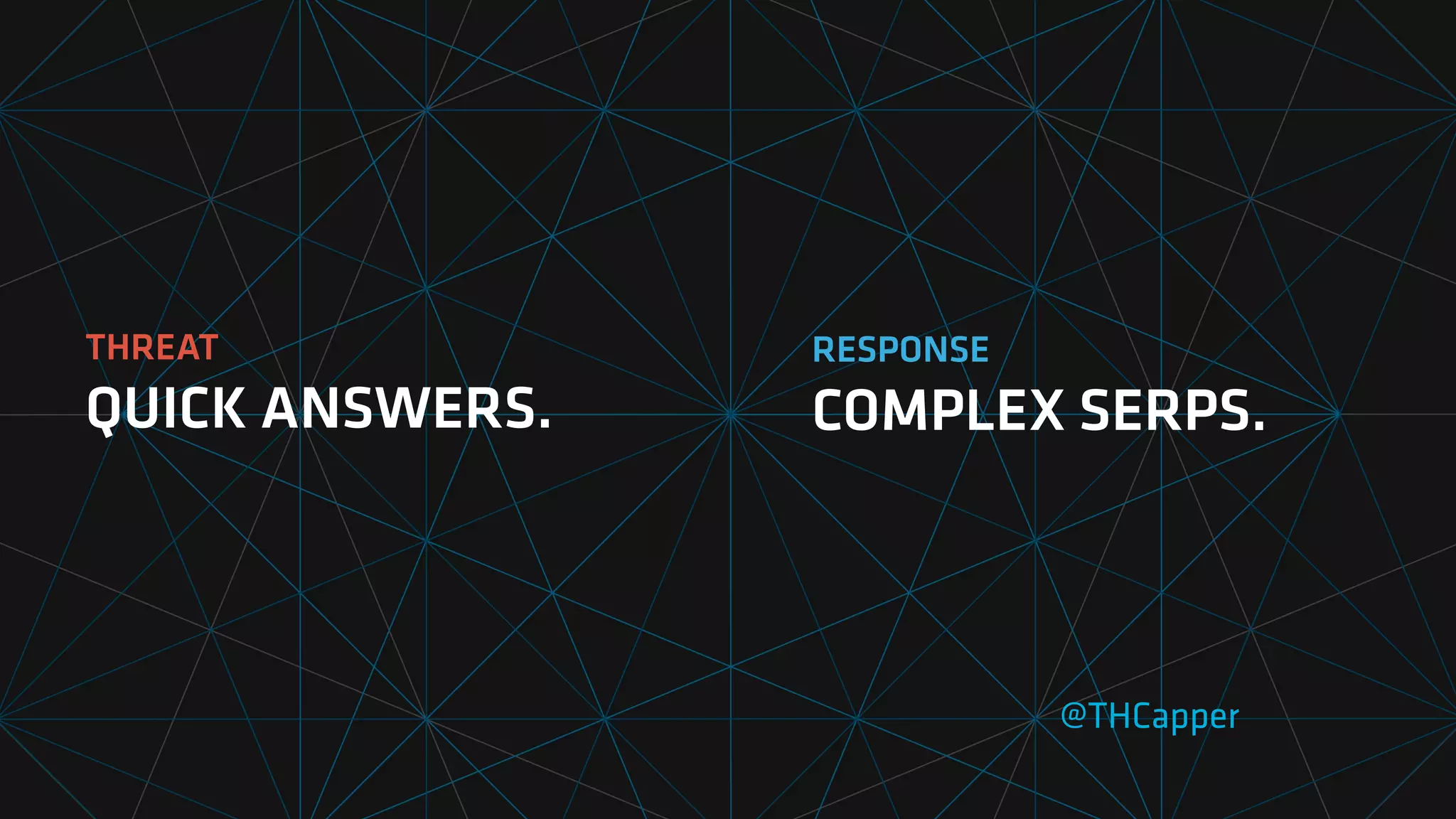 THREAT
QUICK ANSWERS.
@THCapper
RESPONSE
COMPLEX SERPS.
 