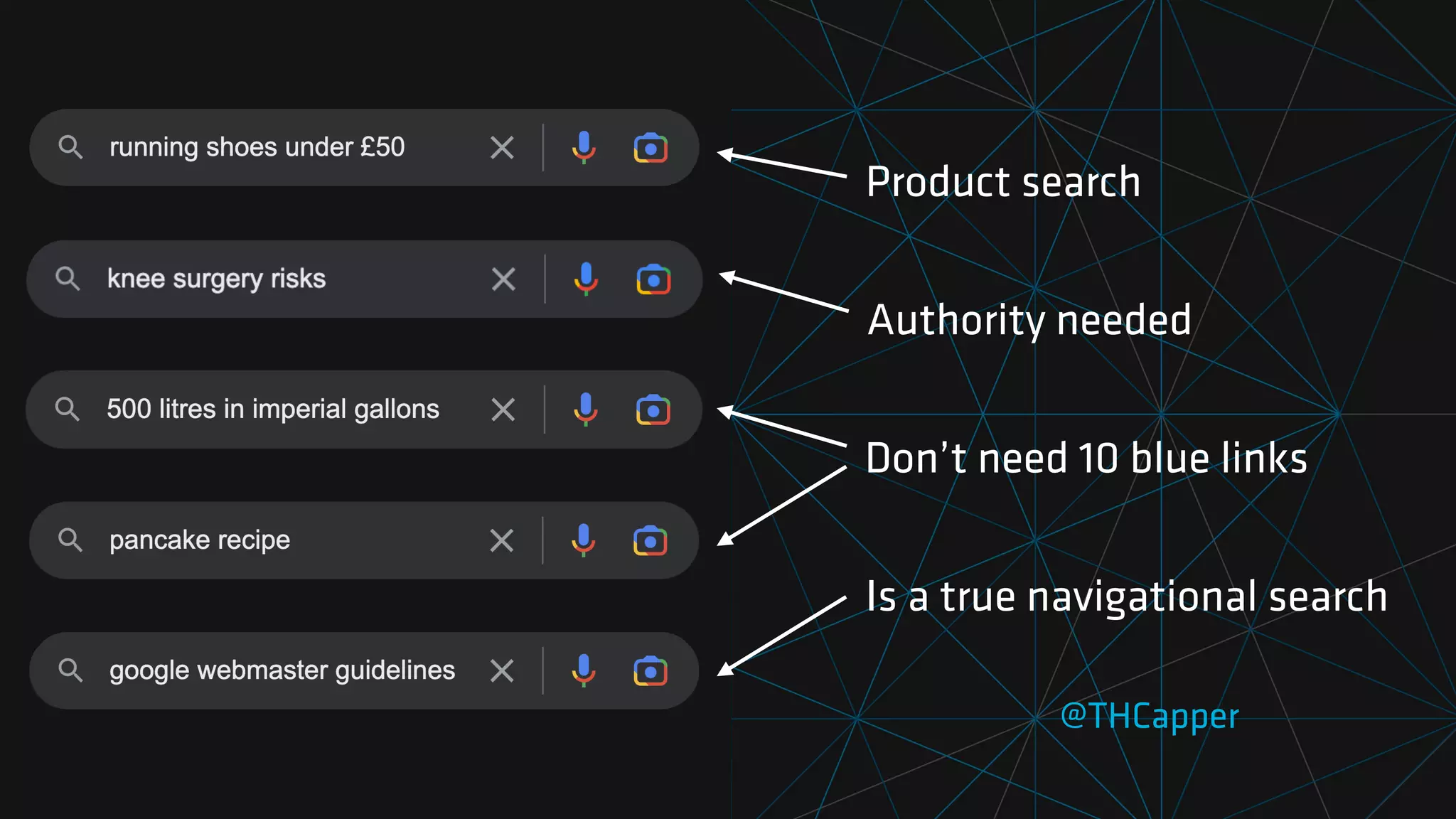 @THCapper
Don’t need 10 blue links
Is a true navigational search
Authority needed
Product search
 