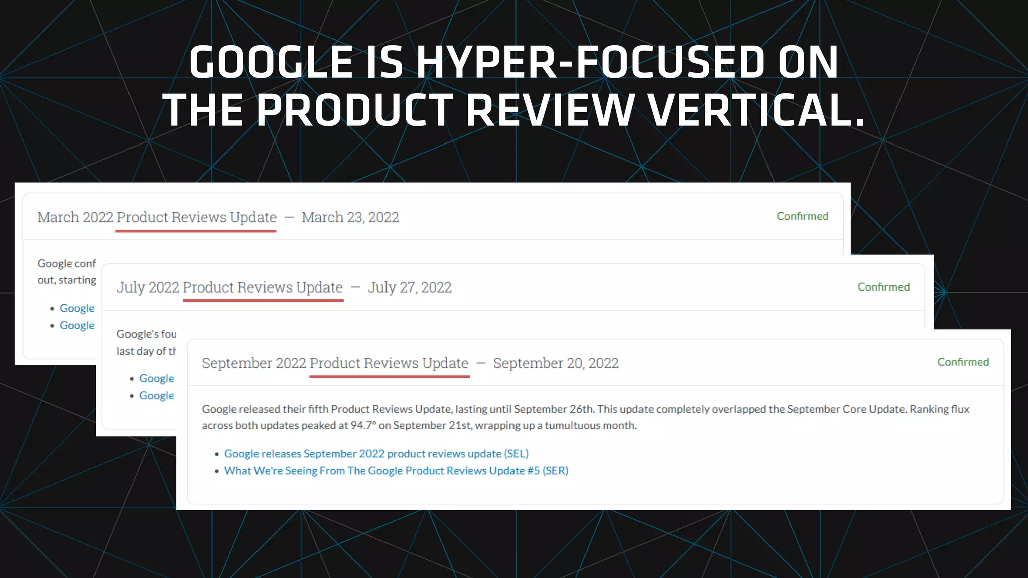 GOOGLE IS HYPER-FOCUSED ON
THE PRODUCT REVIEW VERTICAL.
 