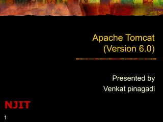Apache Tomcat
(Version 6.0)
Presented by
Venkat pinagadi

NJIT
1

 