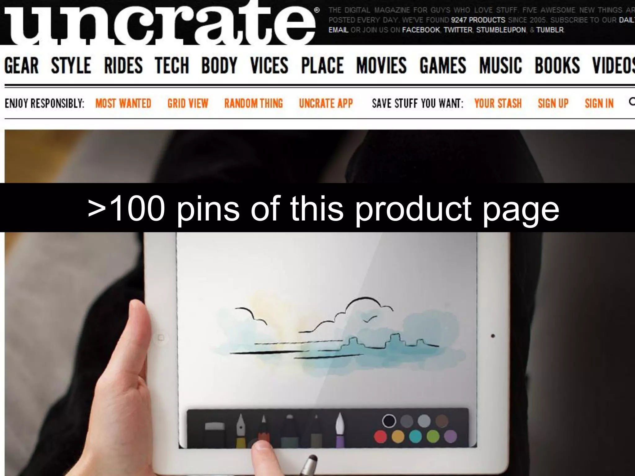 >100 pins of this product page
 