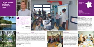 Les TIC, piliers                                                                                                                                                             Signy-le-Petit p territoires numériques
                                                                                                                                                                                   paroles d’élus
                                                                                                                                                                             (Ardennes)
de l’école
numérique
rurale
                                                                                                                                                                             p Contact
                                                                                                                                                                             Miguel Leroy
                                                                                                                                                                             Tél. : 03 24 53 51 01
                                                                                                                                                                             Courriel : comcom.signy@orange.fr
                                                                                                                                                                             www.signy-le-petit.com




                   ‘‘
                          Promouvoir une ruralité                                                                                                                           p Bilan et perspectives
                          attractive et active                                                                                                                              Après cette mise en place de l’ENR, premier
                          dans un cadre                                                                                                                                     contrat Orange signé en France, la Commu-
                   préservé. L’utilisation                                                                                                                                  nauté de communes a témoigné de sa satisfac-
                   du numérique à l’école est                                                                                                                               tion en s’associant pour un partenariat sur les
                   l’un des moyens permettant                                                                                                                               usages innovants des TIC en milieu rural, tant
                   de répondre à cette volonté,                                                                                                                             au niveau éducatif que culturel et touristique,
                                                                                                                                                                            et en prolongeant son partenariat par l’ENT. À
                   pour le plus grand bénéfice                                                                                                                              l’issue de l’expérimentation, il est prévu d’équi-
                   de nos enfants.”                                                                                                                                         per toutes les écoles d’ici à 2012. À terme, ce
                                                 Miguel Leroy,                                                                                                              projet est susceptible de faire également office
                                    président de la Communauté                                                                                                              de référence auprès de toutes les collectivités
                                      de communes de la région                                                                                                              de la région Champagne-Ardenne. Enfin, la
                                                de Signy-le-Petit                                                                                                           collectivité se dote d’une image résolument
                                                                                                                                                                            dynamique et innovante.


                   p Projet                                           p Enjeux                                            p Mise en œuvre
                   Le projet d’École numérique rurale (ENR) de la     Il s’agit de lutter contre l’enclavement des ter-   La solution École numérique rurale (ENR) et la
                   Communauté de communes de la région de Si-         ritoires ruraux en garantissant aux enfants sco-    convention Espace numérique de travail (ENT)
                   gny-le-Petit porte sur l’équipement de ses trois   larisés l’accès aux outils technologiques pour      ont respectivement été mises en service en
                   écoles en TIC. L’ENR proposé par France Télé-      mieux appréhender les matières scolaires en         septembre 2009 et en juin 2010. Développée
                   com Orange va au-delà du cahier des charges        facilitant les relations entre l’école et son en-   en partenariat avec ITOP, l’expérimentation a
                   du ministère de l’Éducation nationale ajoutant     vironnement. Par extension, l’ENT va favoriser      nécessité la formation de l’équipe enseignante
                   au matériel de base, quatre tableaux blancs        le développement des usages pédagogiques            et la mobilisation des élus, de l’inspecteur et
                   interactifs et dix micro-ordinateurs portables     multimédias et l’utilisation optimale de l’en-      animateur TICE de l’Inspection académique,
                   supplémentaires. Dans son prolongement, la         semble des moyens déployés dans les écoles.         avec la création d’un CDD de 400 heures. Les
                   Communauté de communes poursuit cet effort                                                             investissements financiers s’élèvent à 40 000 €
                   en s’associant avec le Conseil général des Ar-                                                         pour l’ENR dont 9 000 € financés par l’État
                   dennes et Orange pour développer un Espace                                                             dans le cadre du plan de relance en faveur de
                   numérique de travail (ENT) sur ses trois écoles                                                        l’équipement numérique dans les écoles ru-
                   et son collège.                                                                                        rales et un forfait de 18 500 € pour l’ENT.
                                         172                                                                                                   173
 