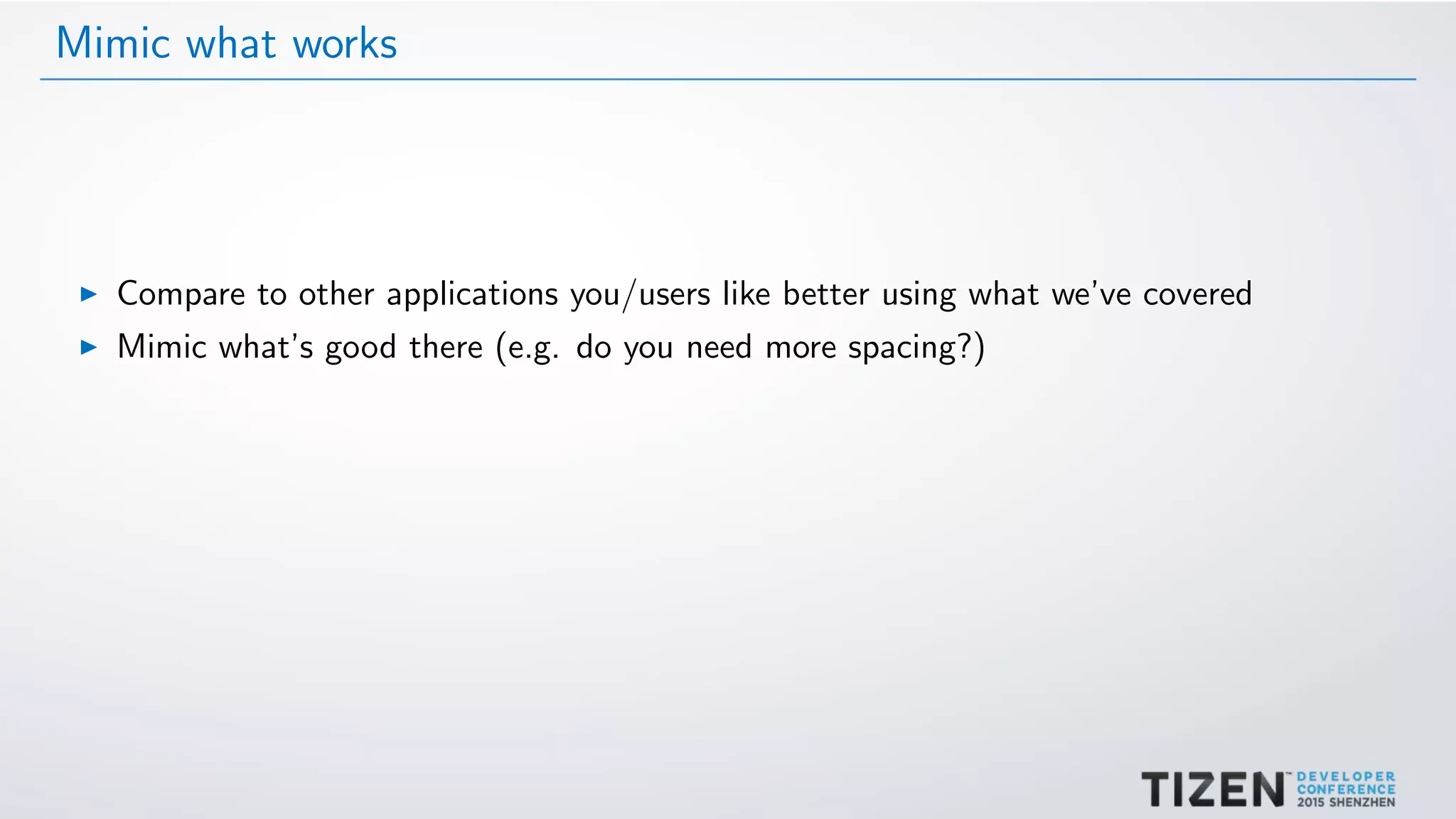 Mimic what works
Compare to other applications you/users like better using what we’ve covered
Mimic what’s good there (e.g. do you need more spacing?)
 
