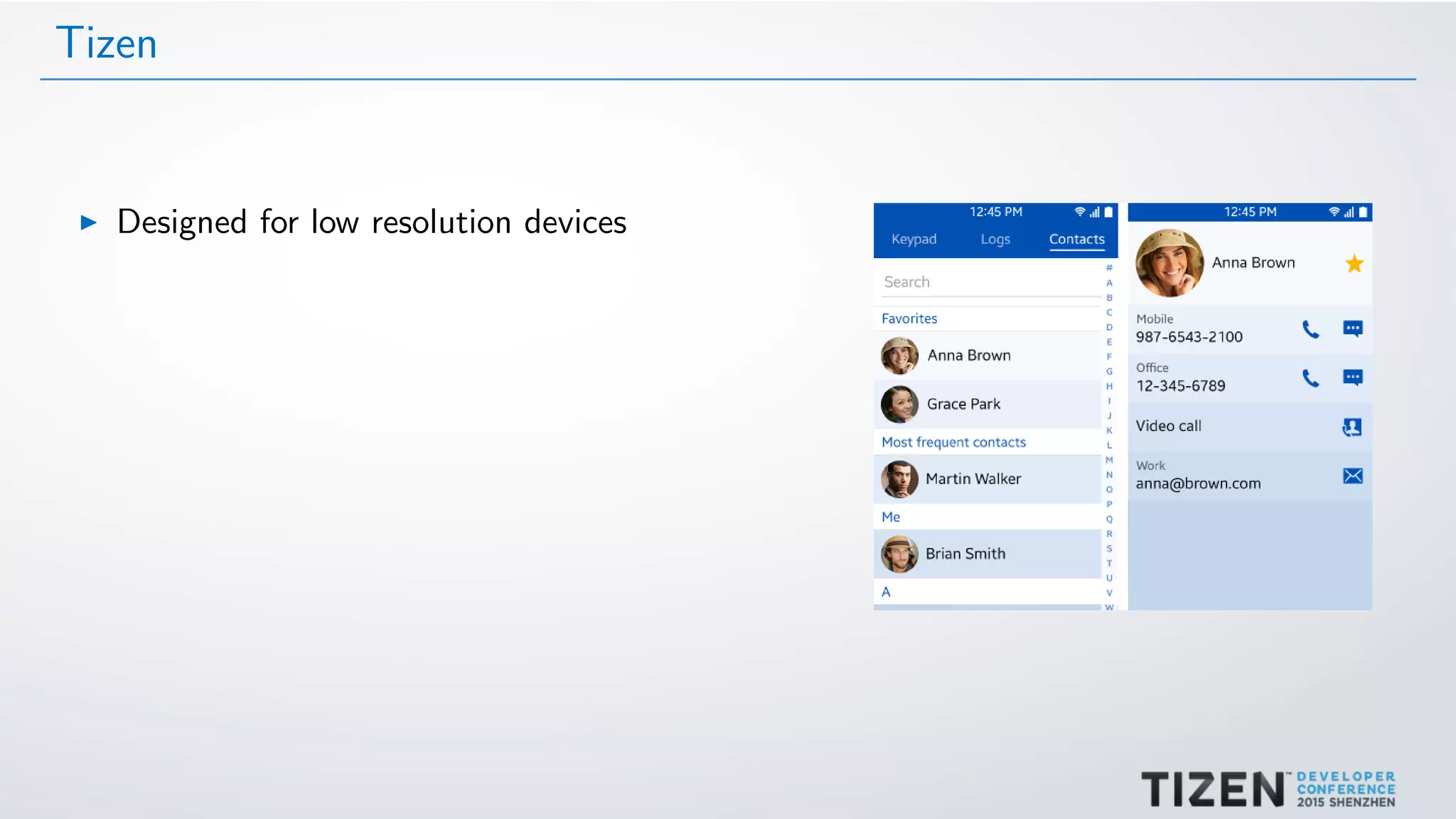 Tizen
Designed for low resolution devices
 