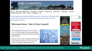 © Copyright 2015 Pivotal. All rights reserved.© Copyright 2015 Pivotal. All rights reserved. 50
http://highscalability.com/blog/2014/4/8/microservices-not-a-free-lunch.html
 