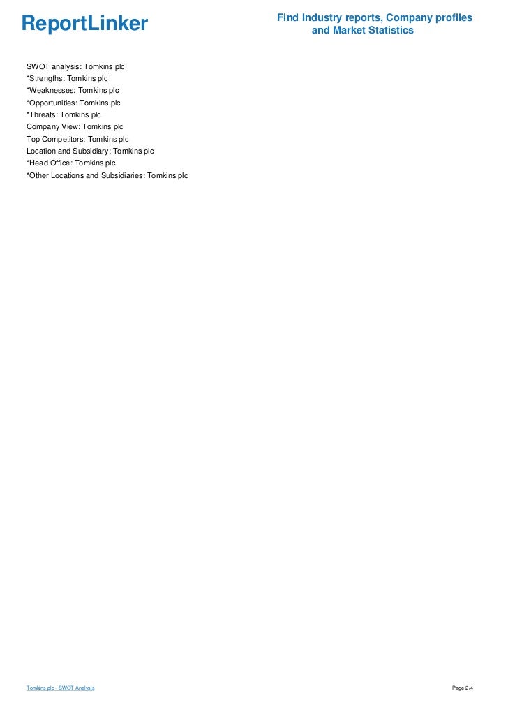Tomkins plc SWOT Analysis