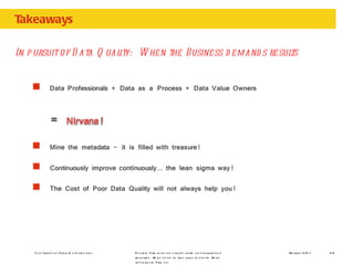 Takeaways Footer: Title may be placed here or disclaimer if required. May sit up to two lines in depth. May appear on Title pg. In pursuit of Data Quality:  When the Business demands results 