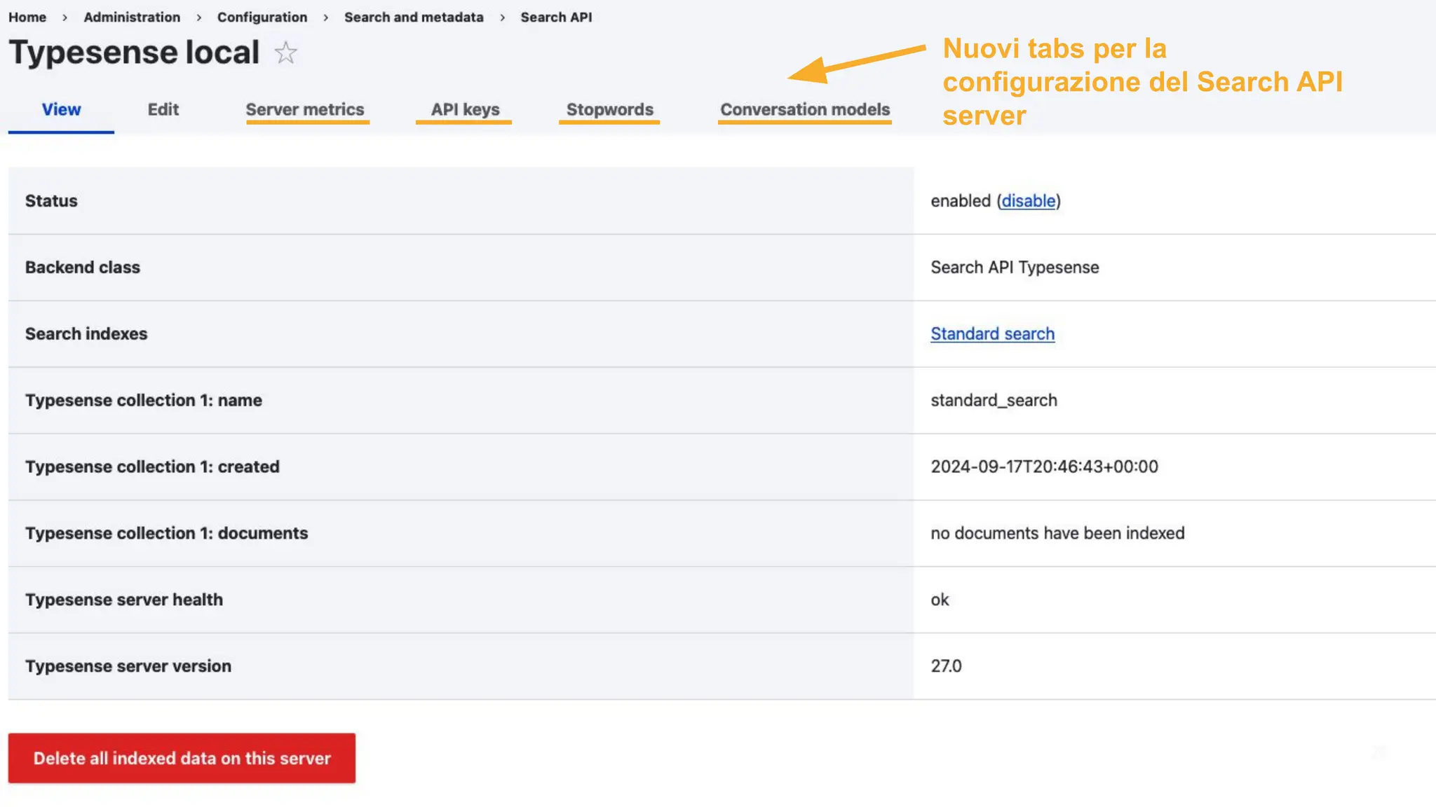 28
Nuovi tabs per la
configurazione del Search API
server
 