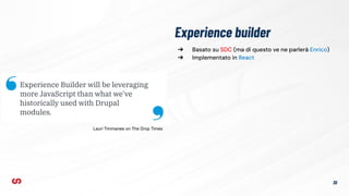 Experience builder
30
➔ Basato su SDC (ma di questo ve ne parlerà Enrico)
➔ Implementato in React
Lauri Timmanee on The Drop Times
 
