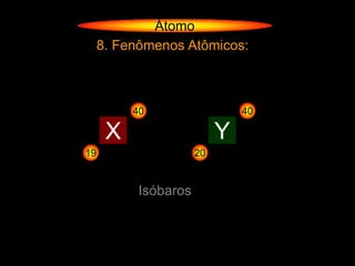 Átomo
     8. Fenômenos Atômicos:



          40                   40

      X                    Y
19                    20


           Isóbaros
 