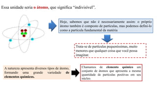 Aula sobre átomo para 6 ano do ensino fundamental | PPTX