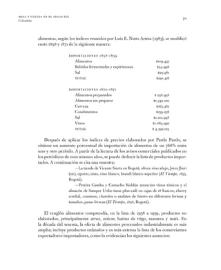 mesa y cocina en el siglo xix
Colombia
70
alimentos, según los índices reunidos por Luis E. Nieto Arteta (1983), se modifi...