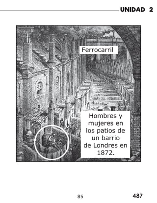 487
85
Ferrocarril
Hombres y
mujeres en
los patios de
un barrio
de Londres en
1872.
 