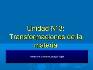 Unidad N°3:
Transformaciones de la
       materia
      Profesora: Sandra Carvajal Véjar
 