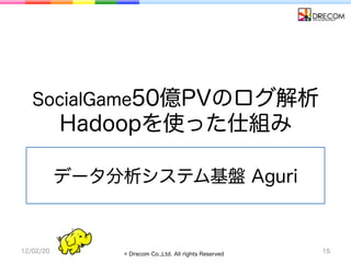 SocialGame50億PVのログ解析
           Hadoopを使った仕組み

           データ分析システム基盤 Aguri



12/02/20       © Drecom Co.,Ltd. All rights...