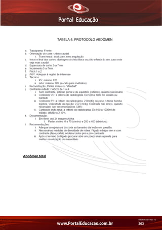 AN02FREV001/REV 4.0
203
TABELA 8. PROTOCOLO ABDÔMEN
Abdômen total
 
