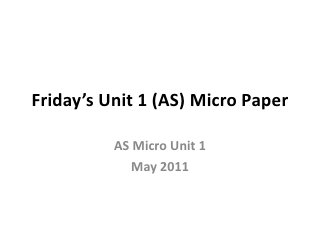AQA AS Economics
   Unit 1 (AS)
  Micro Paper
 