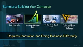 Be a Storyteller

Listen and Collect
Data

Social First: Seed,
Lead

Foster and Grow Engage Your
Audience

Requires Innovation and Doing Business Differently

© 2013 Cisco and/or its affiliates. All rights reserved.

Cisco Public

22

 