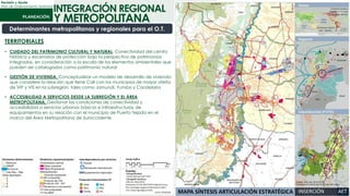 INTEGRACIÓN REGIONAL
Revisión y Ajuste
Plan de Ordenamiento Territorial
DIAGNÓSTICO
TERRITORIAL
Y METROPOLITANA
Determinantes metropolitanas y regionales para el O.T.
TERRITORIALES
• CUIDADO DEL PATRIMONIO CULTURAL Y NATURAL. Conectividad del centro
histórico y escenarios de protección bajo la perspectiva de patrimonios
integrados, en consideración a la escala de los elementos ambientales que
pueden ser catalogados como patrimonio natural
• GESTIÓN DE VIVIENDA. Conceptualizar un modelo de desarrollo de vivienda
que considere la relación que tiene Cali con los municipios de mayor oferta
de VIP y VIS en la subregión, tales como Jamundí, Yumbo y Candelaria
• ACCESIBILIDAD A SERVICIOS DESDE LA SUBREGIÓN Y EL ÁREA
METROPOLITANA. Gestionar las condiciones de conectividad y
accesibilidad a servicios urbanos básicos e infraestructuras de
equipamientos en su relación con el municipio de Puerto Tejada en el
marco del Área Metropolitana de Suroccidente
 