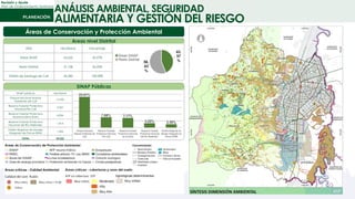 Revisión y Ajuste
Plan de Ordenamiento Territorial
Áreas nivel Distrital
Áreas de Conservación y Protección Ambiental
SINAP Públicas
ITEM Hectáreas Porcentaje
Áreas SINAP 24.525 43,57%
Resto Distrital 31.758 56,43%
Distrito de Santiago de Cali 56.283 100,00%
SINAP públicas Hectáreas
Parque Nacional Natural
Farallones de Cali
12.950
Reserva Forestal Protectora
Nacional Río Cali
4.322
Reserva Forestal Protectora
Nacional de la Elvira
4.034
Reserva Forestal Protectora
Nacional del Río Meléndez
1.814
Distrito Regional de Manejo
Integrado de Pance-DRMI
1.406
TOTAL 24.525
ANÁLISIS AMBIENTAL, SEGURIDAD
ALIMENTARIA Y GESTIÓN DEL RIESGO
 