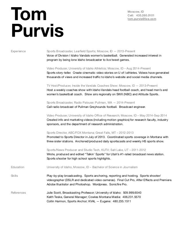 sports broadcasting resume sle tom purvis resume sports broadcasting resume sle tom purvis resume