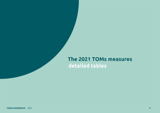 48
TOMS HANDBOOK 2021

The 2021 TOMs measures
detailed tables
 