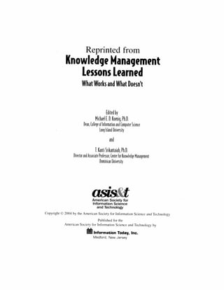 Book Chapter: KM Lessons Learned