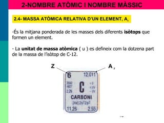 15
2-NOMBRE ATÒMIC I NOMBRE MÀSSIC
2.4- MASSA ATÒMICA RELATIVA D’UN ELEMENT, Ar
 