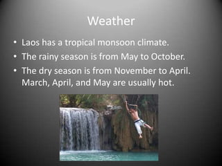 Natives of LaosLaos is a very poor country.More people work in the country than in the city.They are known for being open, friendly, and respectful people.The life expectancy is only 56 years there.