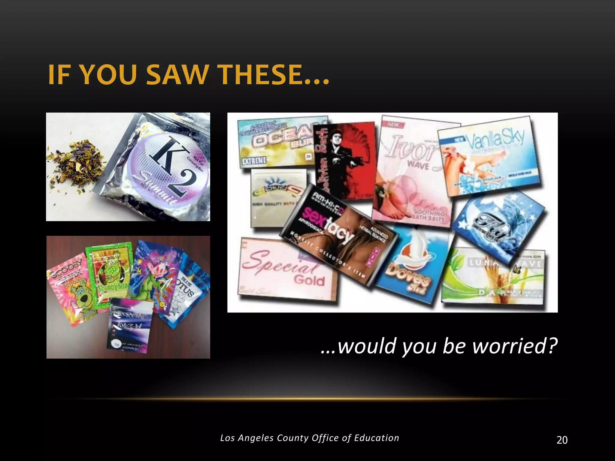 IF YOU SAW THESE…

…would you be worried?

Los Angeles County Office of Education

20

 