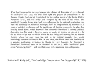 Katherine E. Kelly (ed.), The Cambridge Companion to Tom Stoppard (CUP, 2001)
 