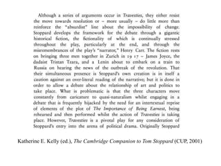 Katherine E. Kelly (ed.), The Cambridge Companion to Tom Stoppard (CUP, 2001)
 