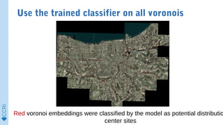 Use the trained classifier on all voronois
Red voronoi embeddings were classified by the model as potential distributio
ce...