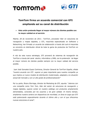 TomTom firma un acuerdo comercial con gti ampliando así su canal de distribución