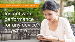 ©2015 AKAMAI | FASTER FORWARDTM
Grow revenue opportunities with fast, personalized
web experiences and manage complexity from peak
demand, mobile devices and data collection.
GRAND CHALLENGE FOR PERFORMANCE
Instant web
performance
for any device,
anywhere
 