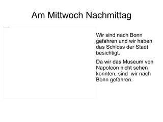 Am Mittwoch Nachmittag Wir sind nach Bonn gefahren und wir haben das Schloss der Stadt besichtigt. 