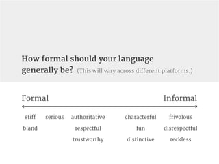 How formal should your language
generally be? (This will vary across different platforms.)
Formal
stiff
bland
serious auth...