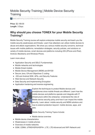 Mobile Security Training, Mobile Device Security Training