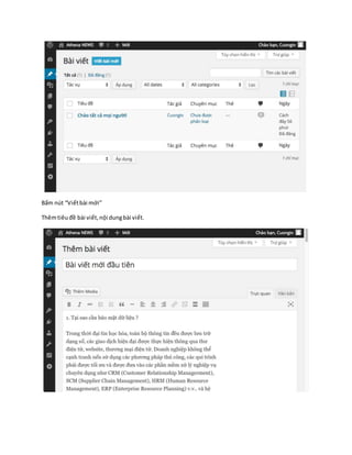 Bấm nút “Viếtbài mới”
Thêmtiêuđề bài viết,nội dungbài viết.
 
