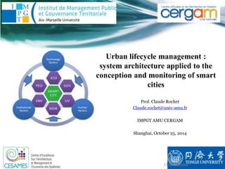 Claude Rochet
Urban lifecycle management :
system architecture applied to the
conception and monitoring of smart
cities
Prof. Claude Rochet
Claude.rochet@univ-amu.fr
IMPGT AMU CERGAM
Shanghai, October 25, 2014
1
 