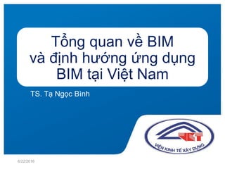 Tổng quan về BIM
và định hướng ứng dụng
BIM tại Việt Nam
TS. Tạ Ngọc Bình
6/22/2016
 