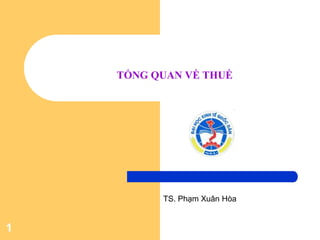 1
TỔNG QUAN VỀ THUẾ
TS. Phạm Xuân Hòa
 