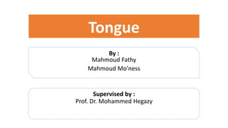 Tongue
By :
Mahmoud Fathy
Mahmoud Mo'ness
Supervised by :
Prof. Dr. Mohammed Hegazy
 