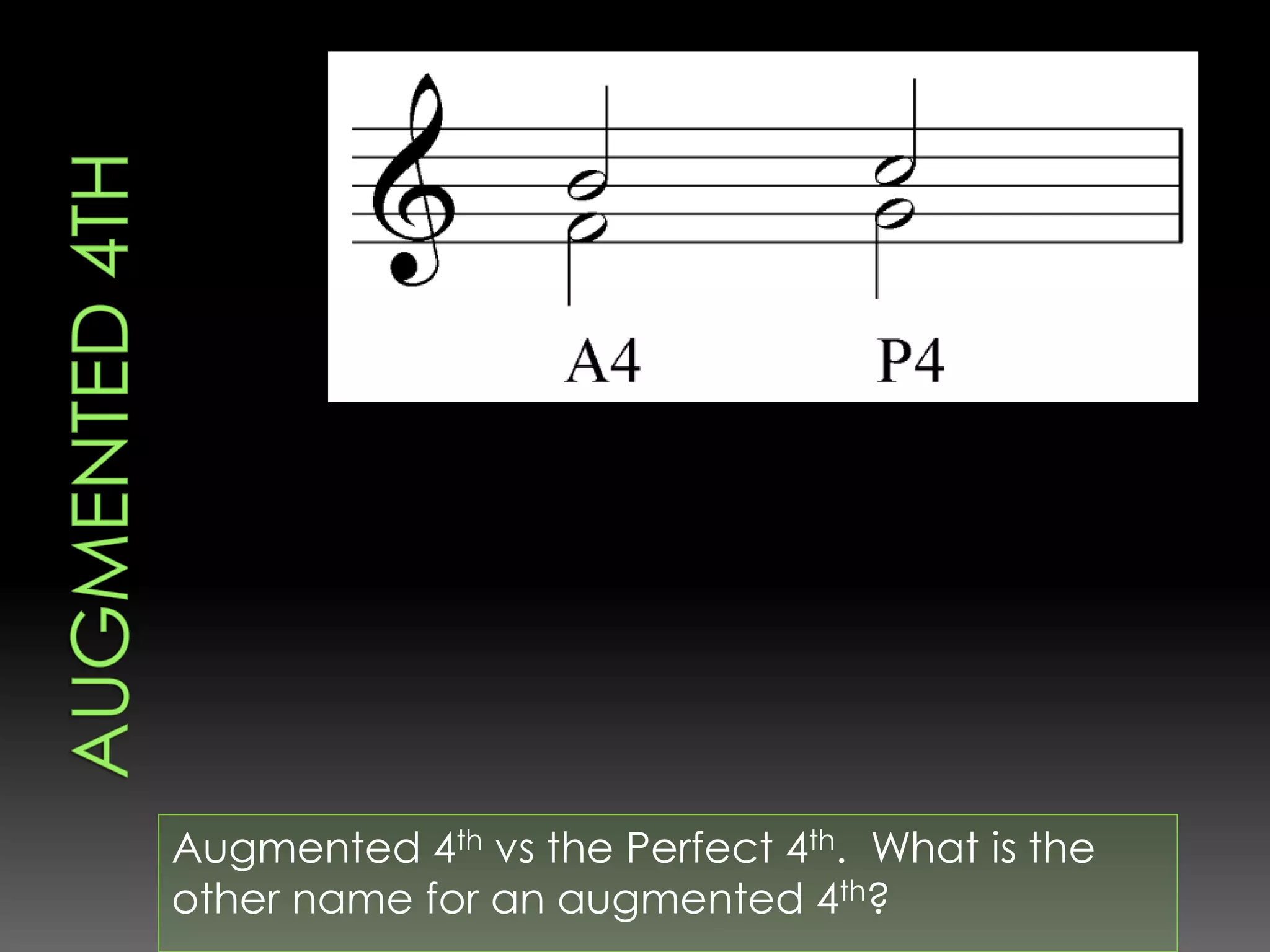 Augmented 4th vs the Perfect 4th. What is the
other name for an augmented 4th?