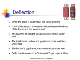 Deflection
 When the press is under load, the frame deforms
 It will either stretch or compress depending on the shape
o...