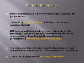 Puff Tonometry Tonometry and tonography | PPTX