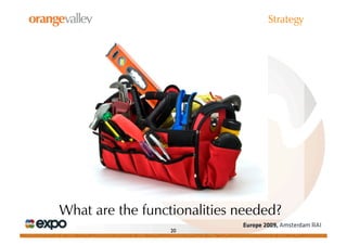 Strategy




What are the functionalities needed?
                  20
 