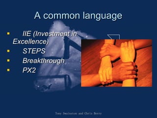 A common language IIE (Investment in  Excellence) STEPS Breakthrough PX2 Tony Swainston and Chris Berry 