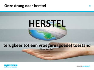 Onze drang naar herstel terugkeer tot een vroegere (goede) toestand  (Bron: Van Dale) HERSTEL 