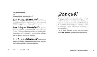 ¿Un sueño imposible?
     NO
     ¡Una posibilidad inmediata para ti!                                CPor que.3
                                                                                '
                                                                        Porque gracias a los Mapas Mentalesmcualquier parte d e
     LOS Mapas ~ e n t a l e ~ @ c o n s t i t u un e n
                                                 ~
                                                                        la información está estrechamente vinculada a otra, aso-
     revolucionario sistema d e recuperación d e datos y acceso a
                                                                        ciándose automáticamente a otras unidades de conteni-
     la biblioteca gigante que existe en tu potente cerebro.
                                                                        do. Cuanta más información posees, más enlaces menta-
                                                                        les construyes, y, como consecuencia, tu memoria se
     LOS Mapas                    en tal es^ te ayudan a                hace más sólida.
     aprender, organizar, y almacenar tanta información como
                                                                        Con los Mapas Mentalesm,cuantos más conocimientos
     quieras. Gracias a un criterio de clasificación sencillo y natu-
                                                                        tengas, más fácilmente aprenderás conceptos nuevos.
     ral tendrás acceso instantáneo (iy una memoria de elefante!)
     a lo que precises en cualquier momento.


     LOS Mapas                ~ e n t a l e P t i e n e otro m-
                                                        n
     lor añadido. Cuanta más información tengas que organizar,
     más eficaz y rápido será tu sistema d e gestión.




38   Cómo crear Mapas Mentalesa                                                               introducción a los Mapas Mentalesa   39
 